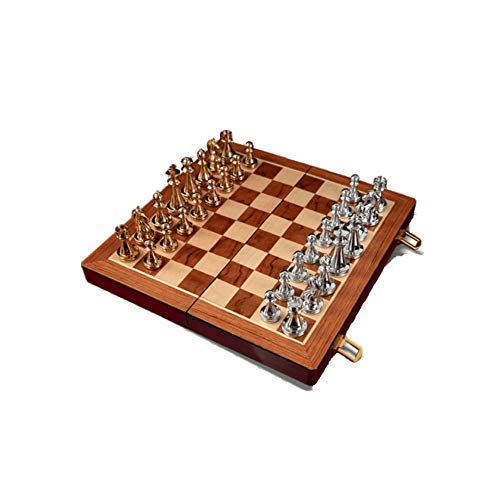Chess Go Chess Exquisites Outdoor-Schach aus Holz, Retro-Stil, Metall, verkupfert, Schach (Freizeit, Puzzle, Unterhaltung) (30 x 30 x 3 cm) von MMFGFDSAJKYGD