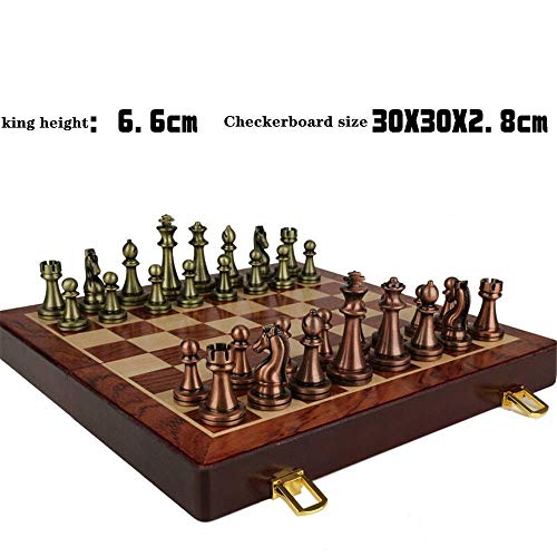 Klassisches Spiel Unterhaltung Großes Schachset Kinder Metall Bronze Faltbares Schachbrett Geschenk Schach für Gehirntraining (Puzzle Entertainment Party) von MMFGFDSAJKYGD
