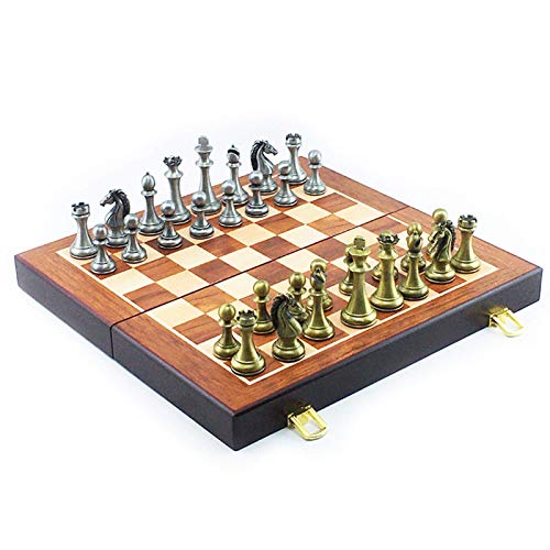 Metall-Schach-Set, tragbares Spiel des internationalen Schachs, Holz-Schachbrett, Königshöhe, 67 mm, Schachspiel, lässig, Puzzle-Party (A) von MMFGFDSAJKYGD