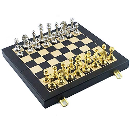 Metall-Schach-Set, tragbares Spiel des internationalen Schachs, Holz-Schachbrett, Königshöhe, 67 mm, Schachspiel, lässig, Puzzle-Party (B) von MMFGFDSAJKYGD