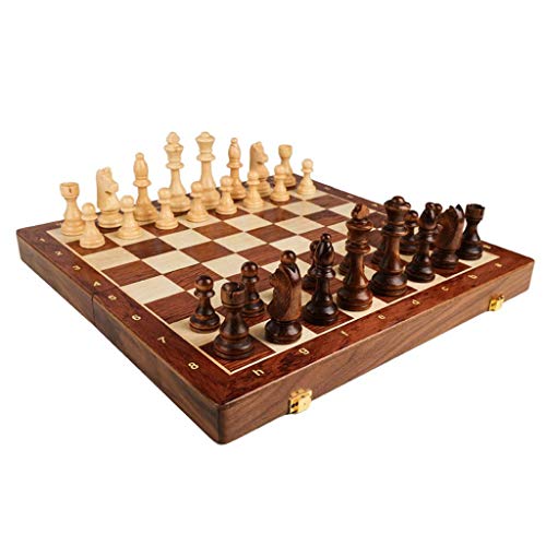 Schach Faltbares Schachset mit interner Aufbewahrung Holzschach Massivholz Brettstücke Faltbares tragbares Schachbrett Schachspiel Schachspiel Schachset (45 cm) von MMFGFDSAJKYGD