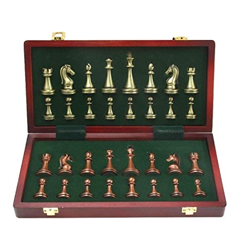 Schachbrett Massivholz Faltbares Metall Schach Glänzende Bronze und Messingstücke Professionelles Schachspiel Set Klassisches Schachspiel Set (Puzzle Entertainment Familie) von MMFGFDSAJKYGD