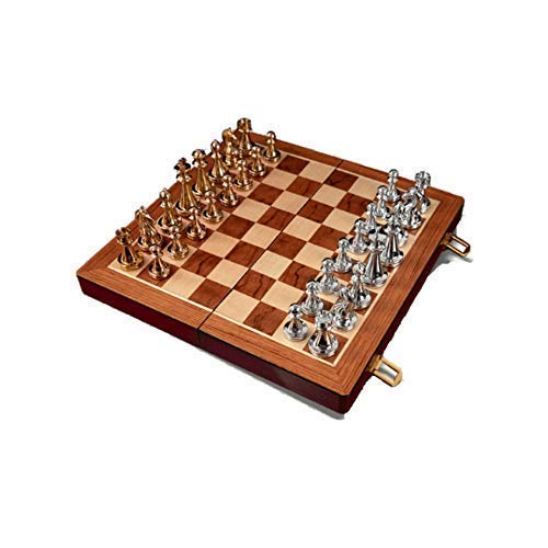 Schachset Schach Outdoor Faltbares Holzschach Vintage-Stil verkupfertes Schachset (Freizeit-Puzzle, Familienunterhaltung) (Stil 2, 30 x 30 x 10 cm) von MMFGFDSAJKYGD
