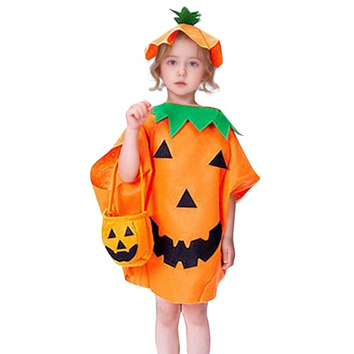 MNSWR Baby Halloween Mädchen Kleidung, Faschingskostüme mit Kürbisbeutel Faschingskostüme Kinder Mädchen Baby Kleidung Strampler Winter Romper Longsleeve Neugeborene(Orange,3-10 Jahre) von MNSWR