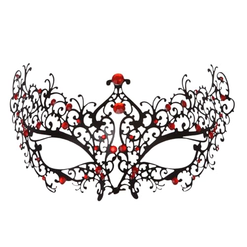 MNSWR Karneval Karneval Maske,Damen Maskenball mit Federmaske Venezianische Masken Kostüm Opern Maske,Venezianische High-End Metall mit Diamanten hohle Maske Eisenmasken für die Maskerade Party Requis von MNSWR