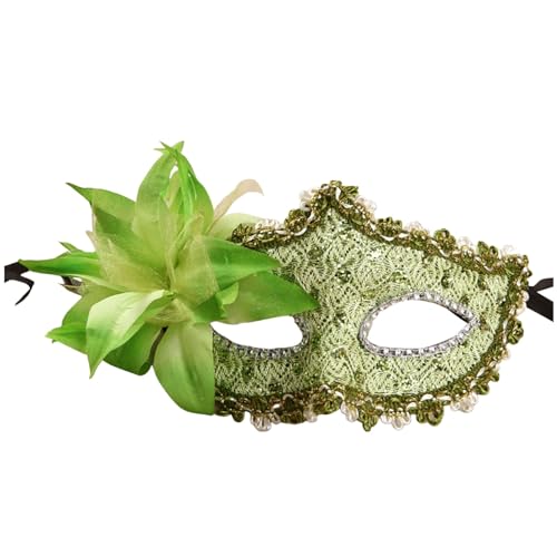 MNSWR Karneval Masken für Maskenball,Maskenball Maske Damen Schwarz Venezianische Masken Fasching Maske,Damen Fashion Masken High-End Strass Leder Masken Lilie Seite plus Blume Ball Masken,Grün von MNSWR