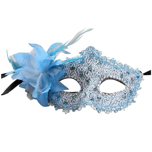 MNSWR Karneval Maskerade Ball Maske,Maskenball Männer Venezianische Maske Spitze Damen Maskerade,Damen Fashion Masken High-End Strass Leder Masken Lilie Seite plus Blume Ball Masken,Blau von MNSWR