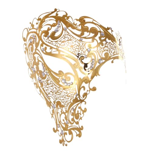MNSWR Karneval Maskerade Maske,Paare Maskenball Maske Venezianische-Masken Federmaske,Venezianische High-End Metall mit Diamanten hohle Maske Eisenmaske Maskerade Requisiten,Gold von MNSWR