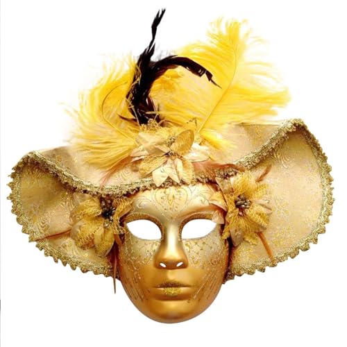 MNSWR Karneval Masquerade Mask,Maskenball Herren Venezianische Maske Masken für Frauen,High-End Karneval Italienische Venezianische Vollgesichtsmaske Big Hat Model Maske Painted Feather Prom Masken,Go von MNSWR