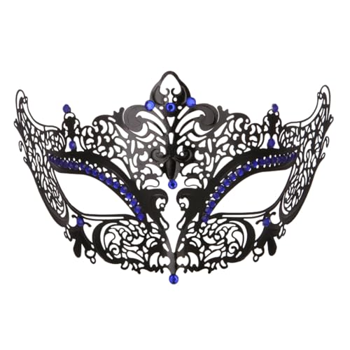 MNSWR Karneval Phantom Der Oper Maske,Maske Maskenball Venezianische Maskerade Maske Masken Frauen,Venezianische Hochwertige Metall mit Diamant Hohlmaske Eisenmaske Maskerade Requisiten,Blau von MNSWR