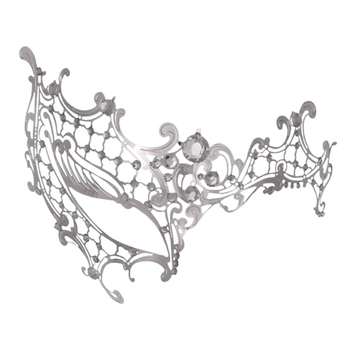MNSWR Karneval Phantom Der Oper Maske,Maskenball Maske Damen Schwarz Venezianische Maske Herren Federmaske mit Spitzenapplikation für Damen,Venezianische High-End Metall mit Diamanten hohle Maske Eise von MNSWR