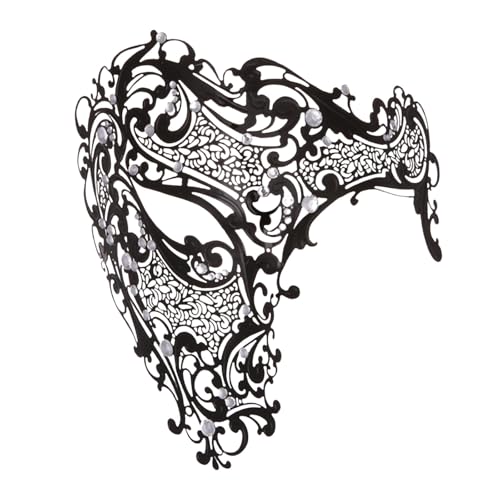 MNSWR Karneval Venetian Mask,Paare Maskenball Maske Venezianische Maske Damen mit Federn Paillettenmaske,Venezianische High-End Metall mit Diamanten hohle Maske Eisenmaske Maskerade Requisiten,Schwarz von MNSWR