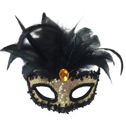MNSWR Karneval Venezianische Maskerade,Maskenball Damen Herren Venezianische Masken Damen Ball Masken,Karneval Prom Party High-End Pailletten Federn und Diamanten Halbgesicht Maske Maske Makeup König von MNSWR