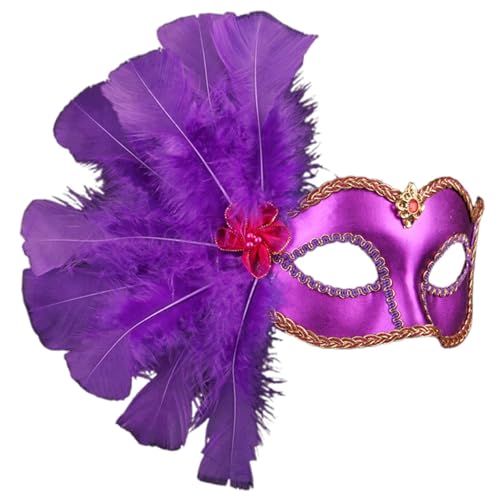 MNSWR Karneval Venezianische Maske, Maskenball Männer & Frauen, Schwarz-Gold, mit Federn, Karneval Maske, Lila von MNSWR