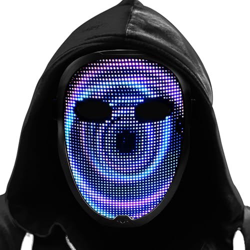 MOAJAZA LED leuchtende Gesichtsmaske mit Gestensteuerung, lustige Party-Maske, wechselnde Lichtmuster für Halloween, Cosplay, Maskerade, wiederaufladbar von MOAJAZA