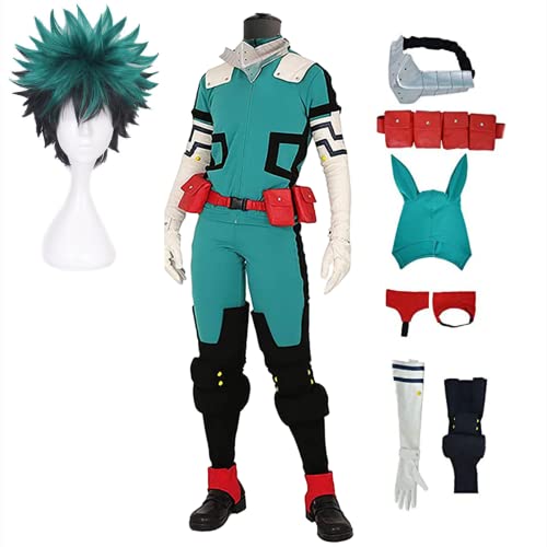 Deku Cosplay-Anime-Kostüm, Midoriya Izuku, Cosplay-Kostüm, Overall, Kampfanzug, komplettes Set, Halloween-Outfit (Deku-Perücke, M) von MOALIOI
