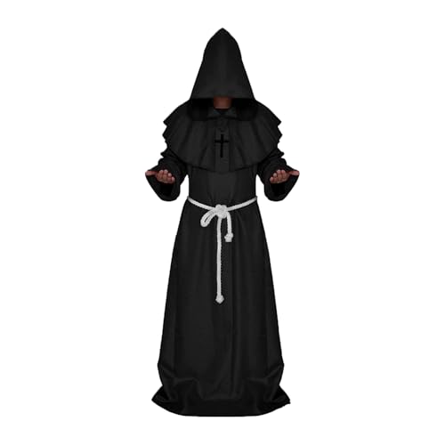 Herren-Mönch-Gewand, Mönch, Morgenmantel, Renaissance, Priester, Kapuzenumhang, Halloween-Kostüm, Cosplay für Erwachsene, Schwarz, L Herren-Mönch-Gewand, Mönch, Morgenmantel, Renaissance, Priester, Kapuzenumhang, Halloween-Kostüm, Cosplay für Erwachsene, Schwarz, L von MOAMDAUT