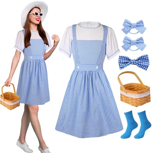 MOAMDAUT 5 Stück Halloween Damen Kostüm Blau Gingham Kleid Buch Charakter Outfits Comic Con Cosplay Kostüme für Erwachsene, Blau, XL von MOAMDAUT