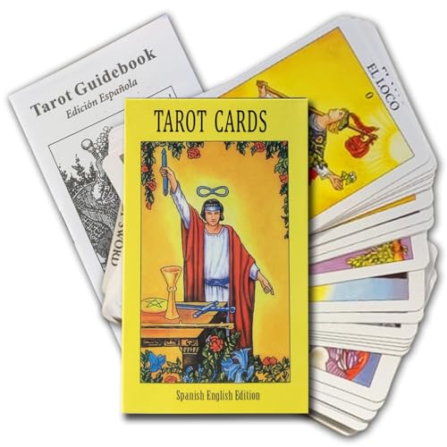 MOANATURA Spanische Tarotkarten mit Buch, 78 schöne Karten, Spielkarten Typ Rider Waite, klassisches Kartenspiel für Anfänger, Spielbuch mit Bedeutungen. von MOANATURA