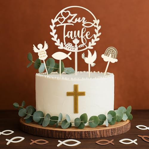 MOAZIFI 5PCS Cake Topper Taufe, Tortendeko Taufe Holz, Taube Fisch Regenbogen Engel, Für Jungen Mädchen MOAZIFI 5PCS Cake Topper Taufe, Tortendeko Taufe Holz, Taube Fisch Regenbogen Engel, Für Jungen Mädchen von MOAZIFI