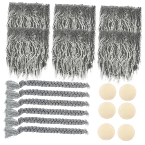 MOBUTOFU 1 Satz Bartpflegeset für Männer vorgeschnittener Wichtel Bartwuchs Fake Beard Fake Schnurrbart Materialien zur Herstellung von Zwergenpuppen künstliche Zwergenbärte Polyester Grey von MOBUTOFU
