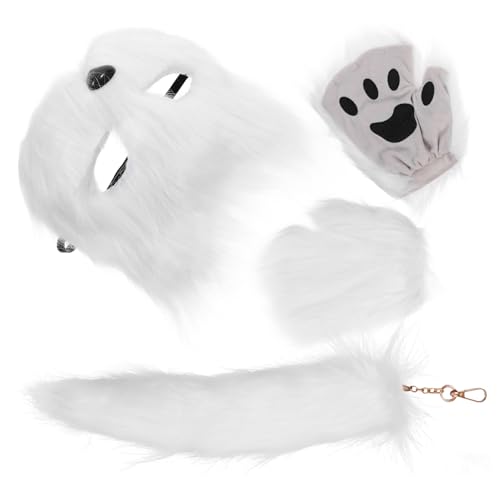 MOBUTOFU 1 Set Fuchsmaske, Handschuh, Set, Fuchsohren Und, Fuchsmaske Und, Pelzmaske, Pelzfuchsmaske, Schwanzhandschuhe, Cosplay, Katzenschwanz Kostüm, Damen Halloween Kostüm, Frau, von MOBUTOFU