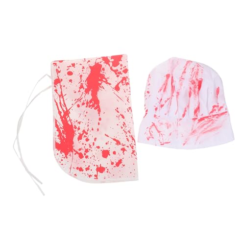MOBUTOFU 1 Set Halloween Blutige Schürzenmütze - Gruseliges Blutbespritztes Kochschürzenmützen-set - Halloween-zombie-kostüm Für Partys, Cosplay-events, Horror House von MOBUTOFU