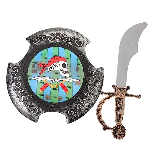 MOBUTOFU 1 Set Halloween Make Up Kostüm Requisiten Kinderspielzeug Kunststoff Piratenausrüstung Piratenschild 2 Teiliges Set (Golden Shield Pirat) Für Kostüme Schwerter Für Kinder 8 12 von MOBUTOFU