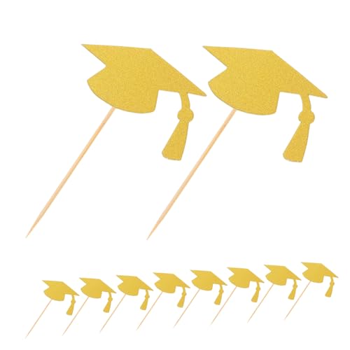 MOBUTOFU 24 Stück Teiliges Graduation Cupcake Topper in Gold Bachelor Hut Tortendeko für Schulabschluss Vielseitige Kuchen Deko für Abschlussfeier Einfache Anwendung Party Zubehör für von MOBUTOFU