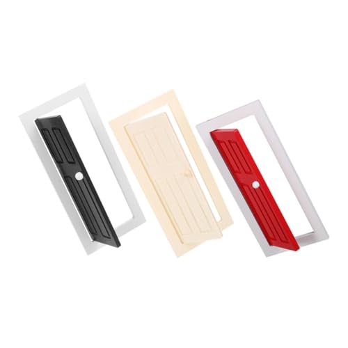 MOBUTOFU 3 Stück Maßstab Miniaturen Möbelfigur Rechteckige Holztüren in Natur Rot Schwarz für DIY Puppenhaus Dekoration Sammler von MOBUTOFU