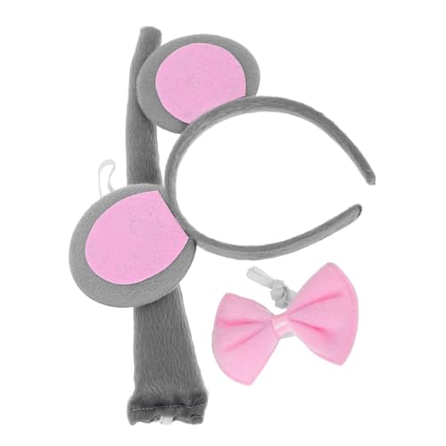 MOBUTOFU 3 Stück Maus Kostüm Set mit Ohr-Haarreifen Schleife und Falschem Weiches Halloween Party Accessoire für Karneval Cosplay Geburtstag und Themen-Events von MOBUTOFU