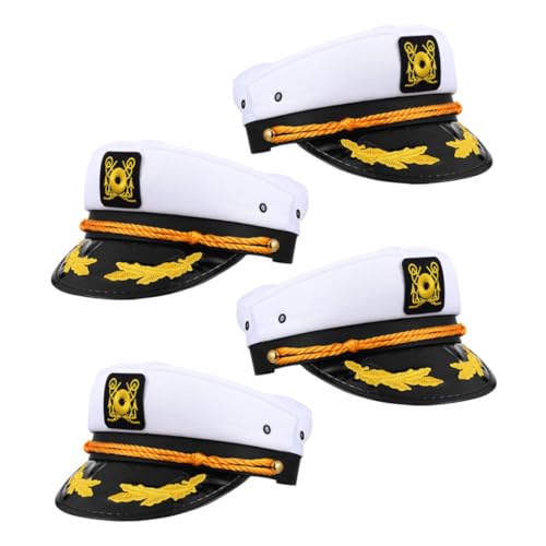 MOBUTOFU 4 Stück Verstellbare Kapitänsmützen mit Gesticktem Maritimem Design Schnelltrocknendes Polyester Matrosenhüte für Yachtpartys Karneval Seemannskostüme und Alltag von MOBUTOFU