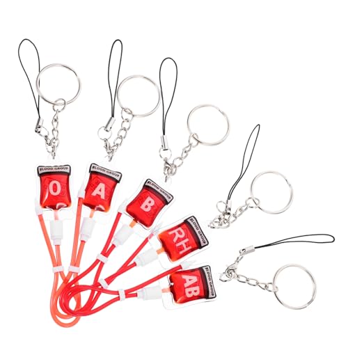 MOBUTOFU 5 Stück Halloween Schlüsselanhänger Blutgruppen Anhänger Design Partygeschenk Schlüsselring für Taschen Rucksack Schlüsselbund Zubehör von MOBUTOFU