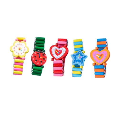 MOBUTOFU 5 Stück Lernuhr Naturholz Teiliges Bunte Armbanduhr für Zeitlernerziehung Sicher Glatte Oberfläche Jungen Mädchen Zufällige Farbe Zufällige Farbe von MOBUTOFU
