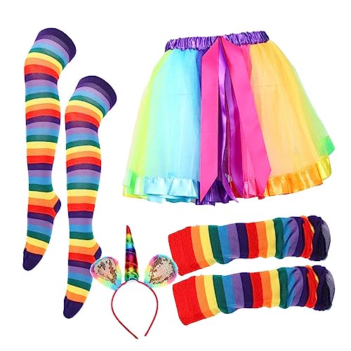MOBUTOFU Regenbogen Tutu Rock Anzug Karneval Kostüm für Mädchen Cosplay Stirnband Strumpf Handschuhe MOBUTOFU Regenbogen Tutu Rock Anzug Karneval Kostüm für Mädchen Cosplay Stirnband Strumpf Handschuhe von MOBUTOFU