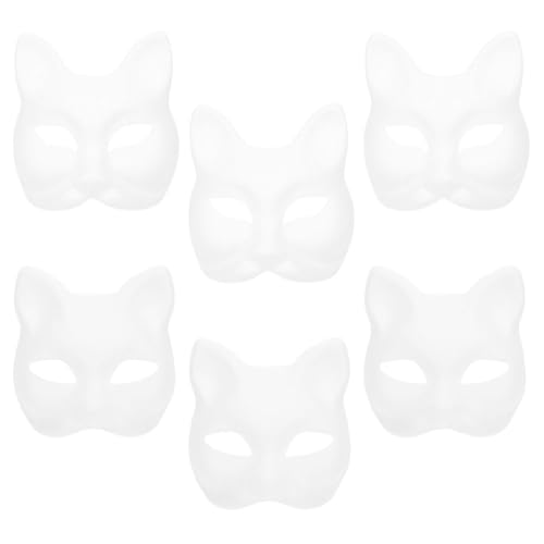 MOBUTOFU Katzenmasken 6er-pack Unbemalte Tiermasken Für Handbemalte Maskenbälle Partys Und Bastelarbeiten von MOBUTOFU