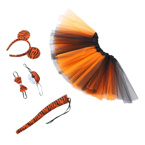 MOBUTOFU Tiger Ohren Haarreif mit Plüsch Schleife und Tüllrock Weicher Cosplay Vielseitiges Tierkostüm Zubehör für Halloween Karneval Fasching Bühnenauftritte und Party von MOBUTOFU