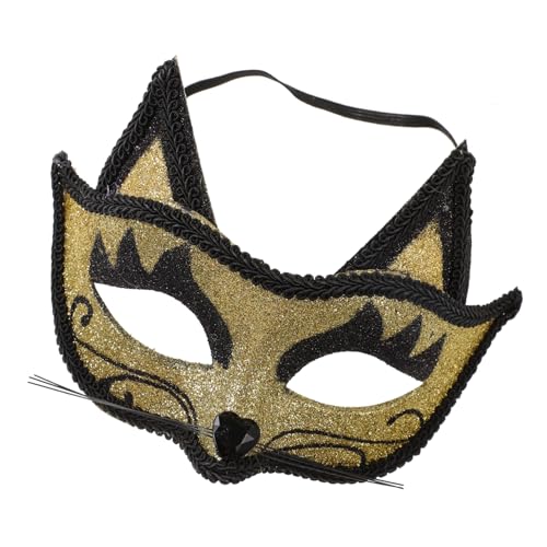 MOBUTOFU Venezianische Katzenmaske Goldfarbig für Karneval Halloween Kostüm Maskerade Party Cosplay mit Augenöffnungen und Detailreicher Verarbeitung für Damen Herren von MOBUTOFU