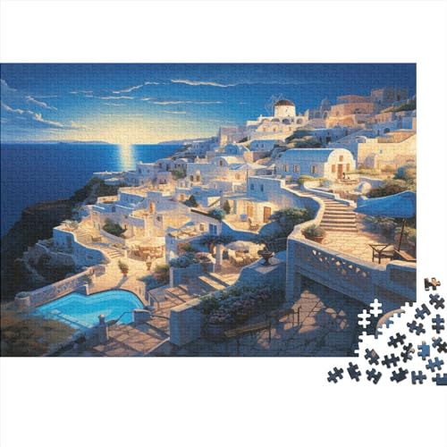 1000 Stück Puzzles Für Erwachsene Teenager Abend auf Santorini Stress Abbauen Familien-Puzzlespiel Mit Poster in Voller Größe 1000-teiliges Puzzle Lernspiel Geschenk 1000pcs (75x50cm) von MOBYAT