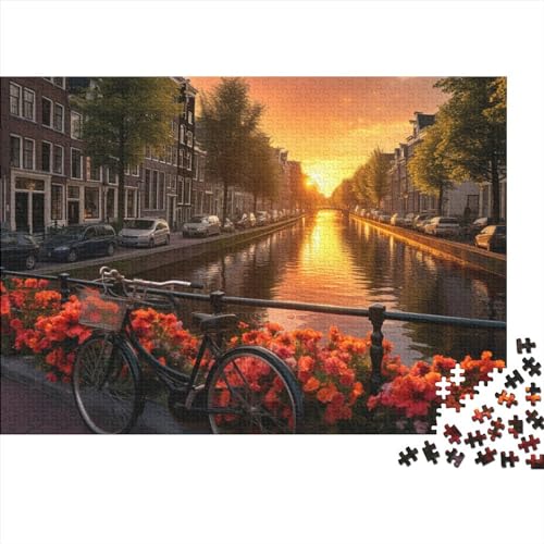 2023 Hölzern Puzzle Fahrräder in Amsterdam, Familienurlaub-Puzzle 1000 Teile Puzzles, Wunderschöne Kunst Puzzles,Hausdekoration, Erwachsene von MOBYAT
