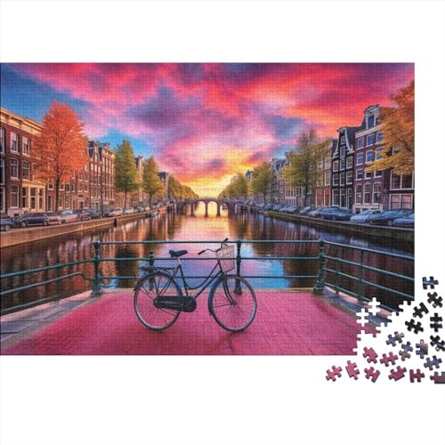 2023 Hölzern Puzzle Fahrräder in Amsterdam, Familienurlaub-Puzzle 300 Teile Puzzles, Wunderschöne Kunst Puzzles,Hausdekoration, Erwachsene von MOBYAT