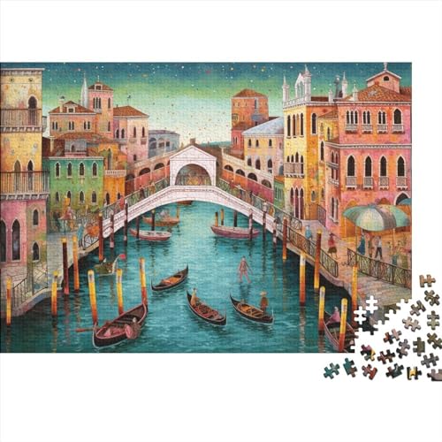 Hölzern Bunte Bilder Puzzle, 1000 Hölzern Puzzle Teile Im Adventskalender 2023, Geschenke Für Jungen, Mädchen, Familie Und Freunde Zu Weihnachten(Venedig) von MOBYAT