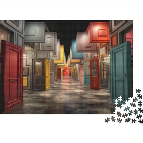 Hölzern Puzzle 2023, Adventskalender Puzzle 300 Hölzern Teile Weihnachtskalender 2023 Männer Frauen Geschenke Jigsaw Puzzle Adventskalender Geschenke - Seltsam farbige Türen (3) von MOBYAT