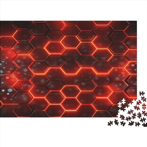 Hölzern Puzzle 500 Teile Red Hexagon - Farbenfrohes Puzzle Für Erwachsene in Bewährter Qualität () 500pcs (52x38cm) von MOBYAT