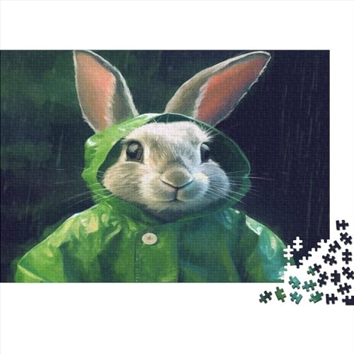 Hölzern Puzzle - Bunny Wearing A Raincoat - 300 Teile Puzzle Für Erwachsene, Holzpuzzle Mit 300pcs (40x28cm) von MOBYAT