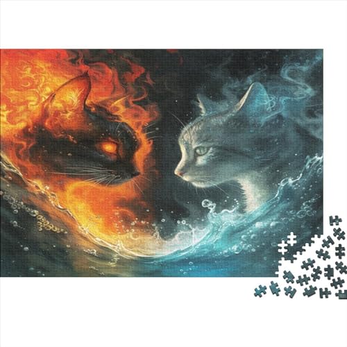 Hölzern Puzzle - Flame Katze - 1000 Teile Puzzle Für Erwachsene, Holzpuzzle Mit 1000pcs (75x50cm) von MOBYAT
