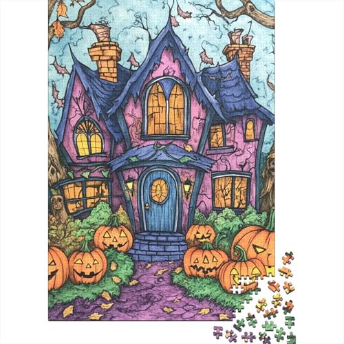 Hölzern Puzzle - Halloween Ancient Schloss - 1000 Teile Puzzle Für Erwachsene, Holzpuzzle Mit 1000pcs (75x50cm) von MOBYAT