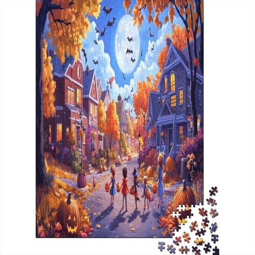 Hölzern Puzzle - Halloween Dorf - 1000 Teile Puzzle Für Erwachsene, Holzpuzzle Mit 1000pcs (75x50cm) von MOBYAT