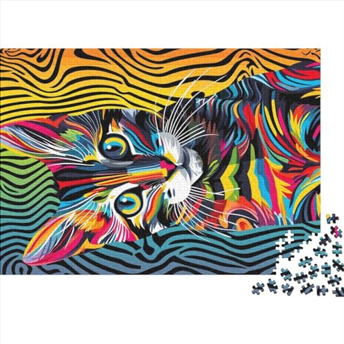 Hölzern Puzzle - farbenfrohe Katze - 1000 Teile Puzzle Für Erwachsene, Holzpuzzle Mit 1000pcs (75x50cm) von MOBYAT