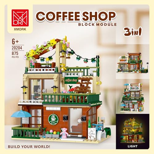 Street View Balkon-Café-Stadtbausatz, kompatibel mit Lego, 3-in-1-Bausatz, modulares Simulations Architektur Bauspielzeug mit LED-Leuchten, Geschenk für Erwachsene und Mädchen ab 8 Jahren (875 Teile) Street View Balkon-Café-Stadtbausatz, kompatibel mit Lego, 3-in-1-Bausatz, modulares Simulations Architektur Bauspielzeug mit LED-Leuchten, Geschenk für Erwachsene und Mädchen ab 8 Jahren (875 Teile) von MOCBROPCS